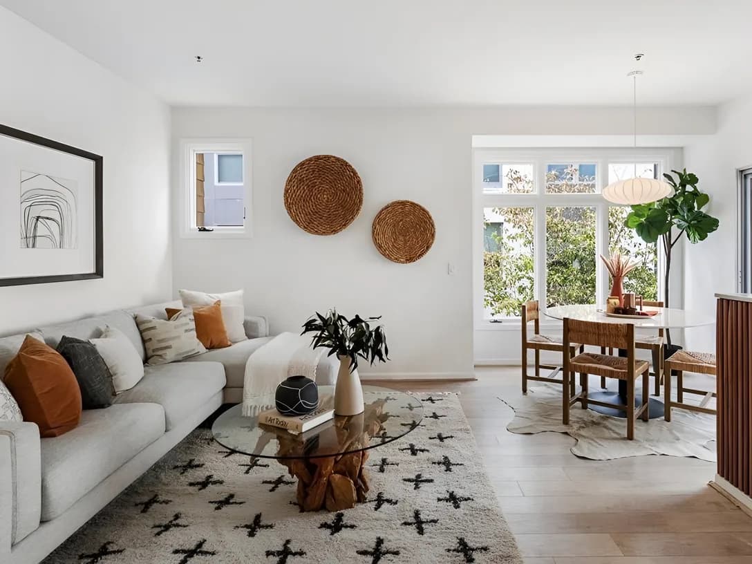 Contemporary Family Home staged by SkyLine — Living + Dining · Open Concept