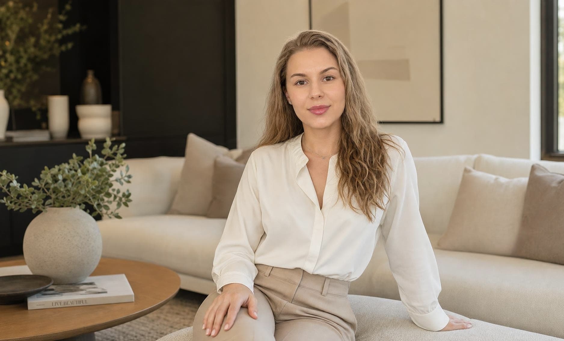 Maryna styling a staged living room